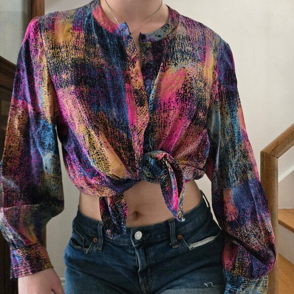 Vintage Abstract Colourful Silk Blouse - Picture 1 of 10